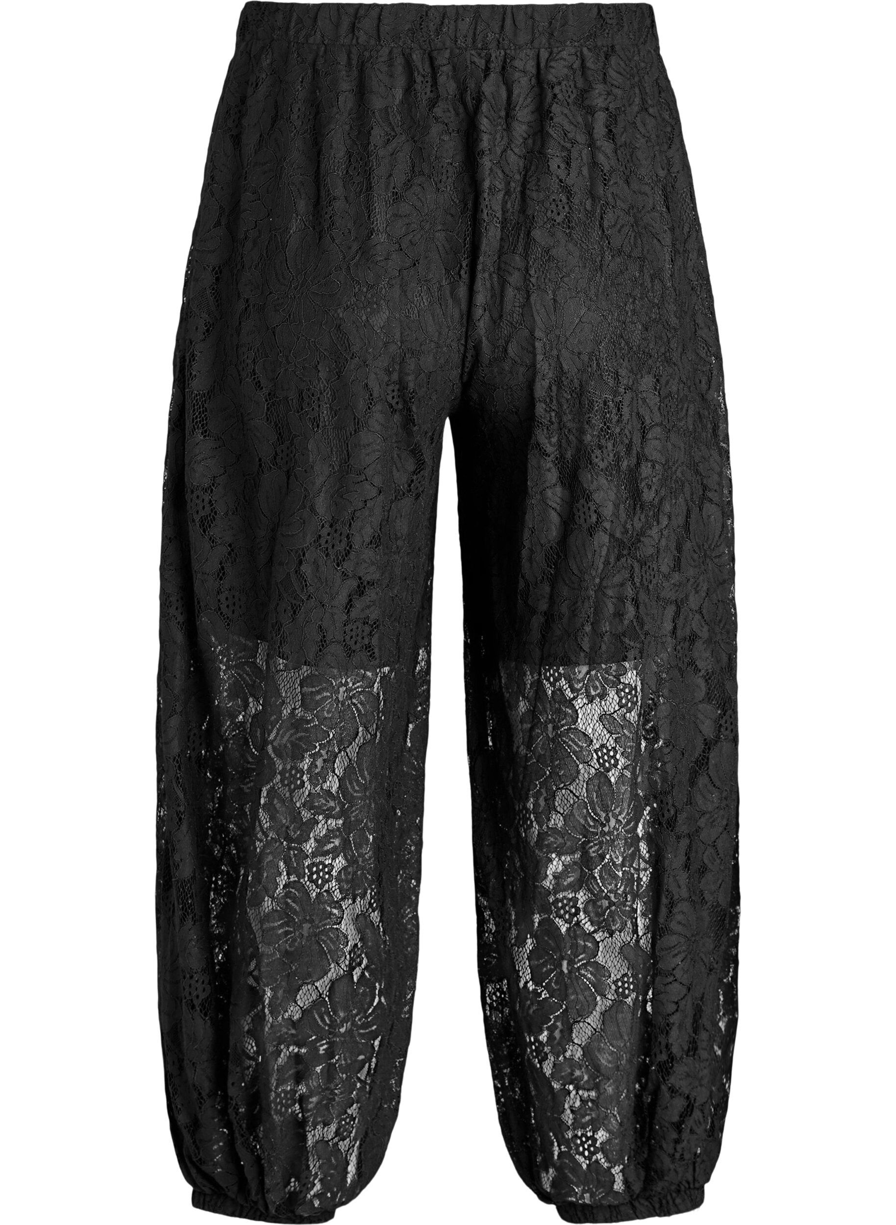 Zizzi Ballonhose aus Spitze mit hoher Taille, Schwarz, Packshot image number 1