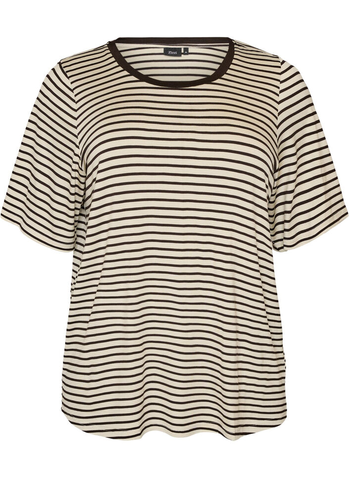 T-shirt en TENCEL&trade; Lyocell &agrave; rayures, Marron, Packshot image number 0