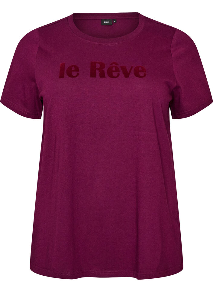 T-shirt en coton bio avec inscription en velours, Violet, Packshot image number 0