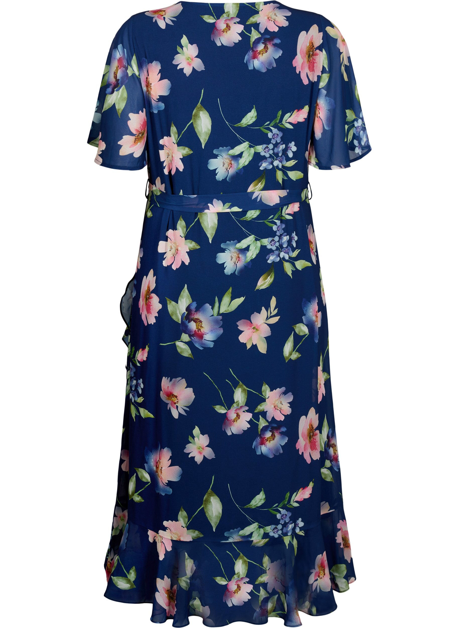 Zizzi Robe midi &agrave; manches courtes et imprim&eacute; floral, Blueprint Flower AOP, Packshot image number 1