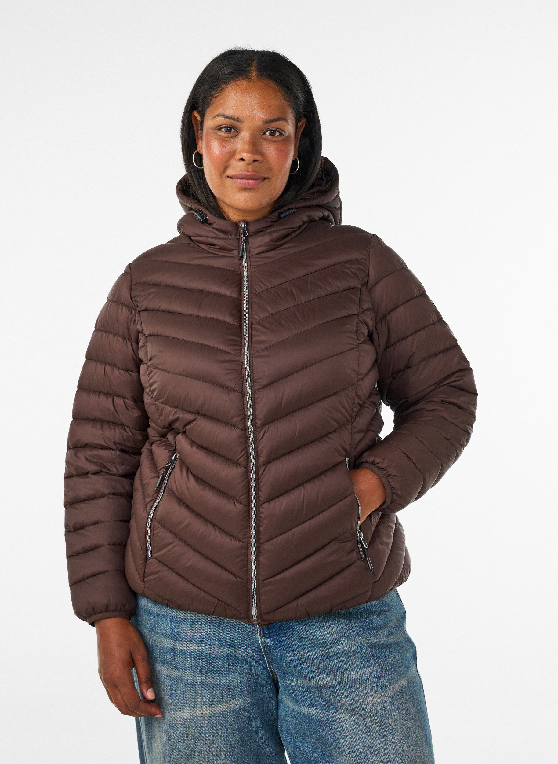 Veste l&eacute;g&egrave;re &agrave; capuche, Marron, Model