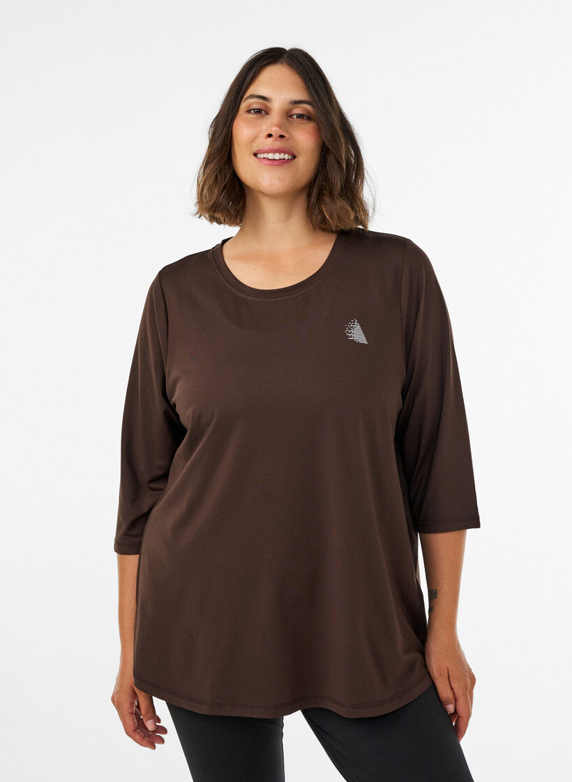 Sports top with 3/4 sleeves, Marron, Model image number 0