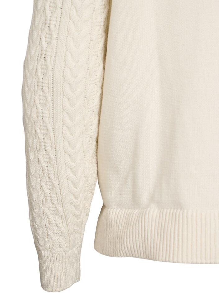 Blouse en maille avec motif torsad&eacute; et fleurs brod&eacute;es, Blanc, Packshot image number 3