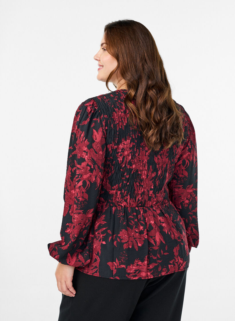 Bluse mit Puff und langen &Auml;rmeln, Schwarz, Model image number 2