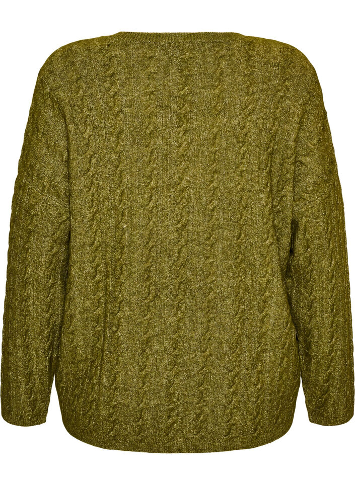 Blouse en maille torsad&eacute;e avec col en V, Vert, Packshot image number 1