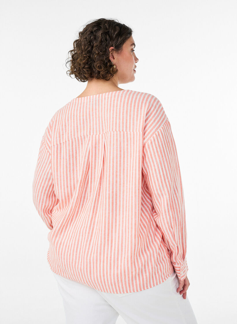Bluse aus Leinen und Viskose mit V-Ausschnitt, Orange, Model image number 2
