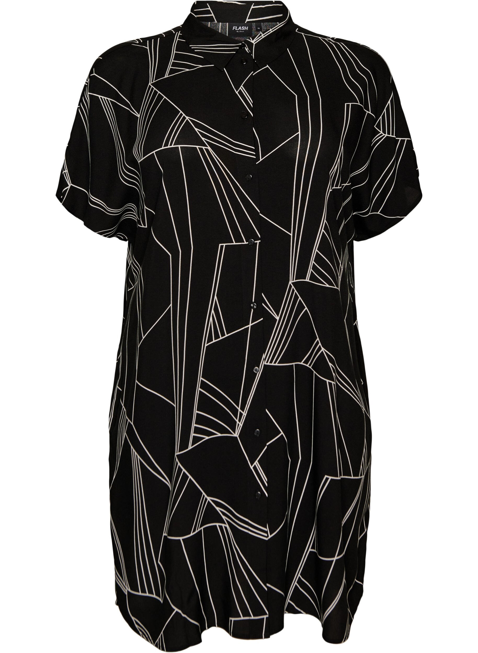 Zizzi Chemise longue ample en viscose, Noir, Packshot image number 0
