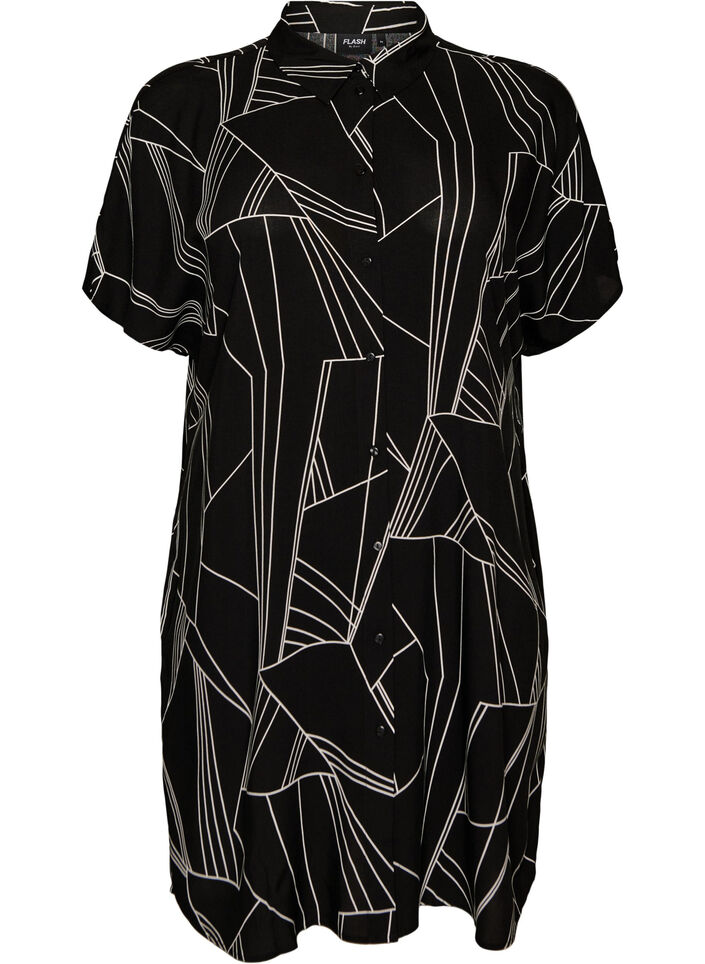 Chemise longue ample en viscose, Noir, Packshot image number 0