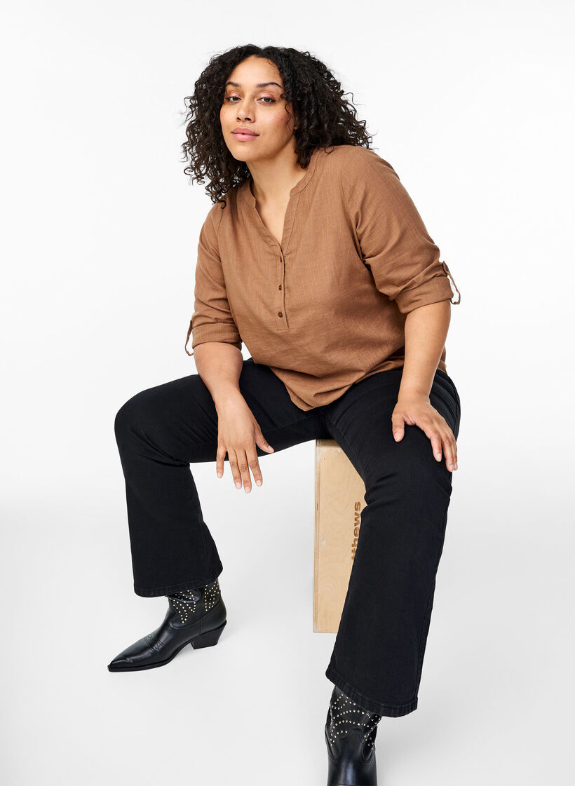 Chemisier en coton à col en V, Coca Mocha, Image image number 0