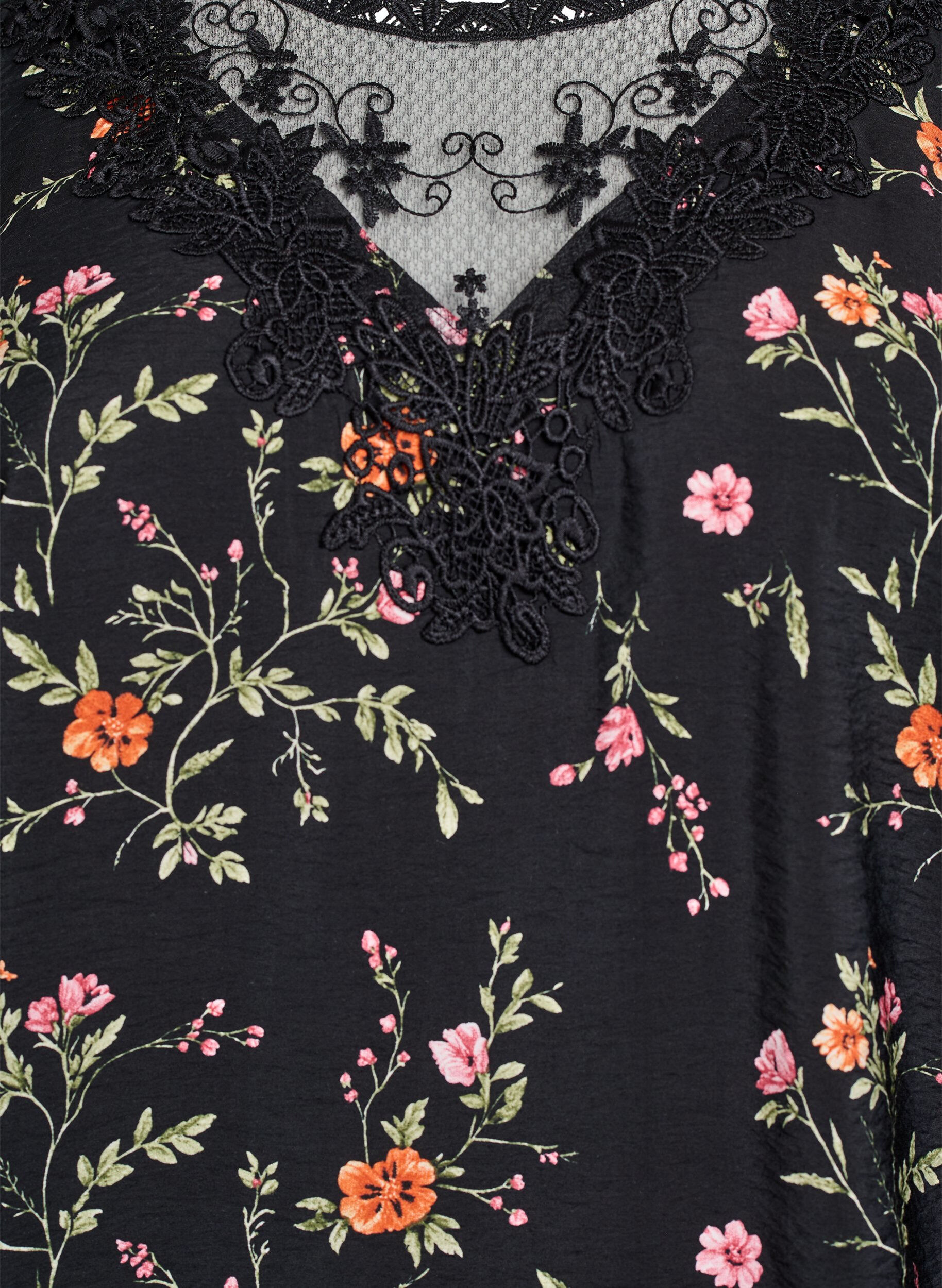 Zizzi Bluse aus Spitze mit 3/4-&Auml;rmeln, Schwarz, Packshot image number 2