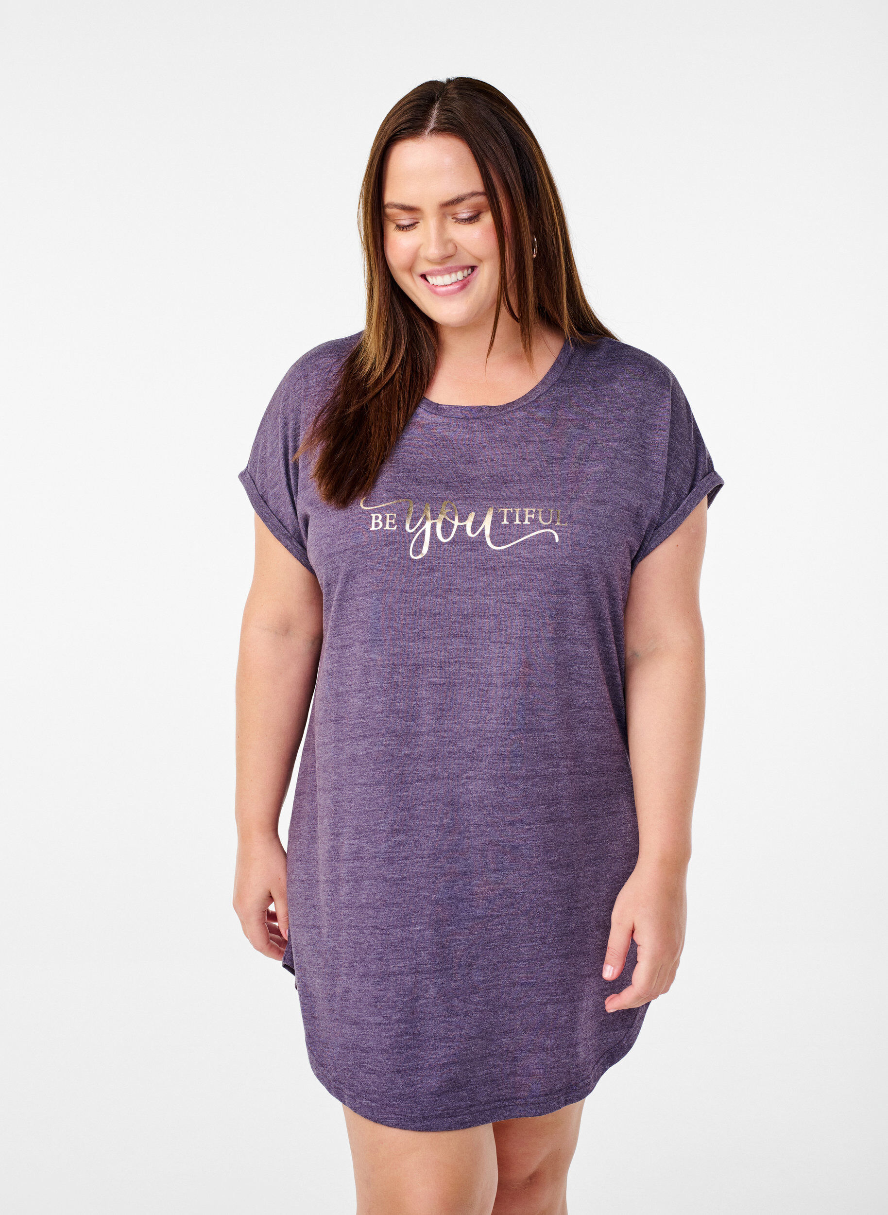 Chemise de nuit &agrave; manches courtes avec imprim&eacute; de texte, , Model