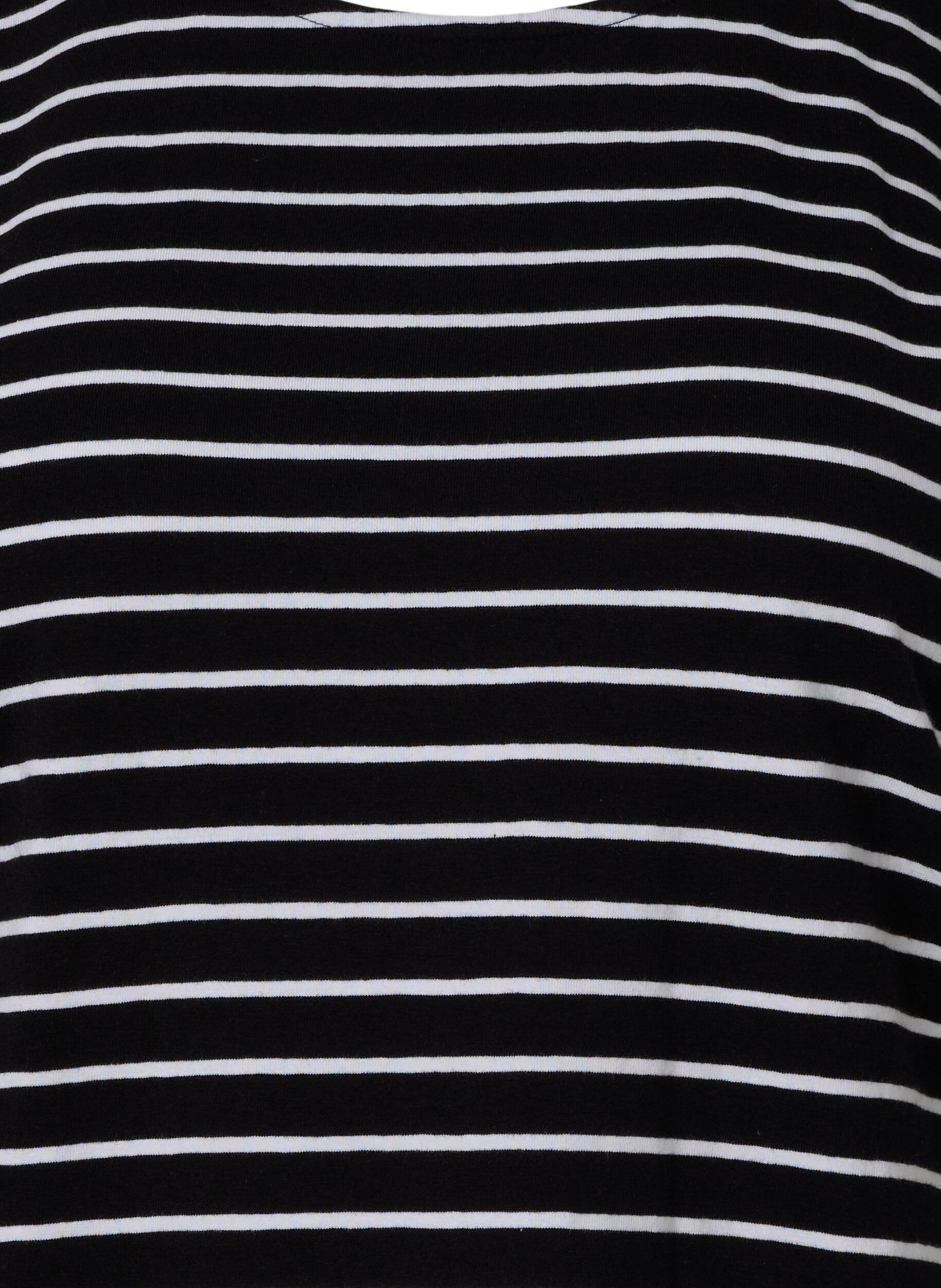 Zizzi T-shirt en coton &agrave; rayures, Black W. Stripe, Packshot image number 2