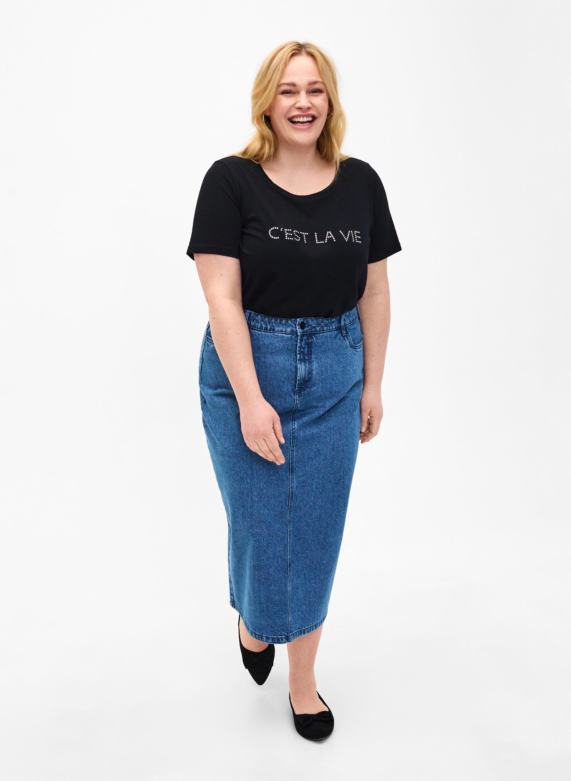 Zizzi T-shirt avec strass, Black W. Rhinestones, Model image number 2