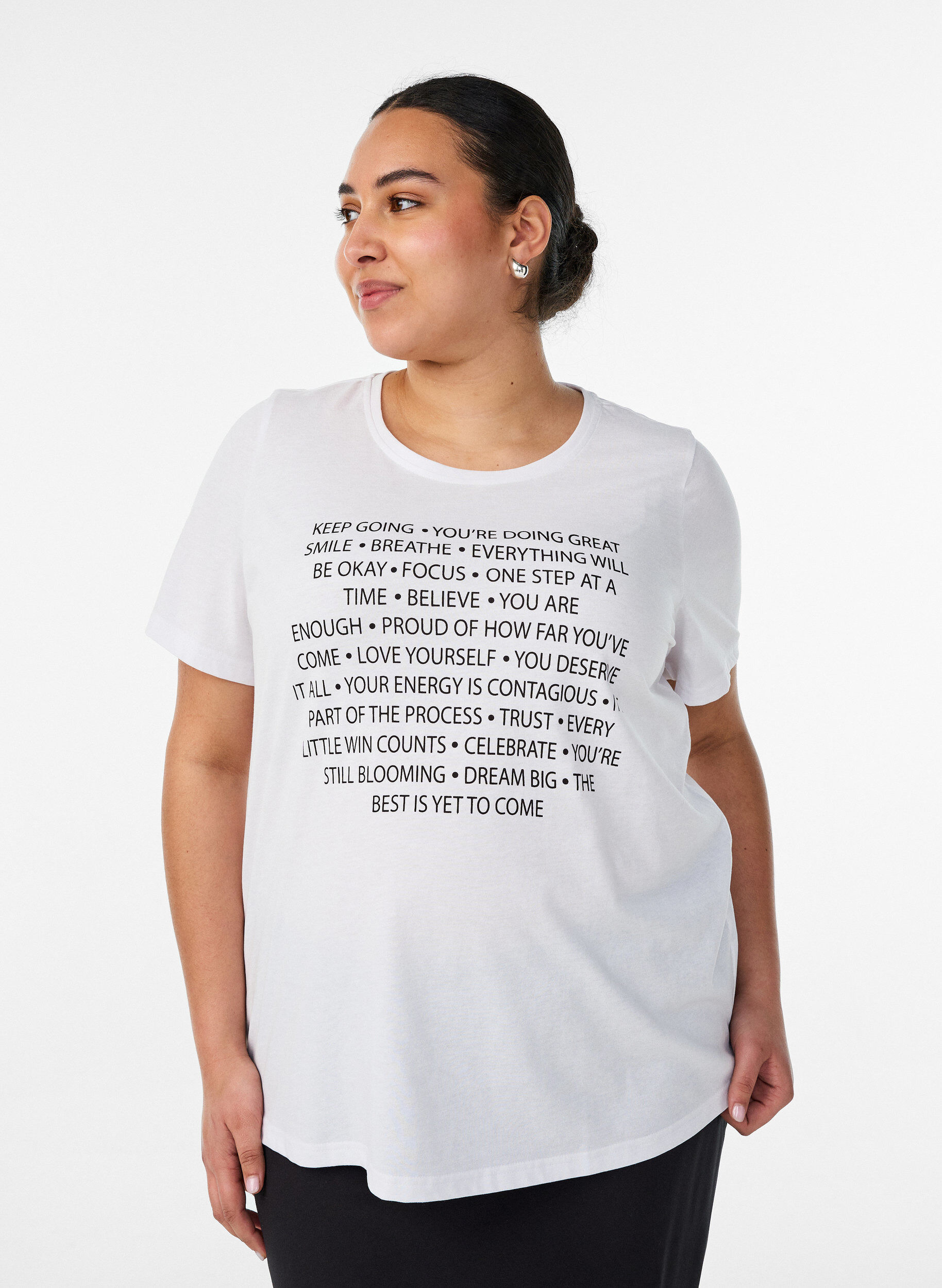 T-Shirt mit Print, Wei&szlig;, Model