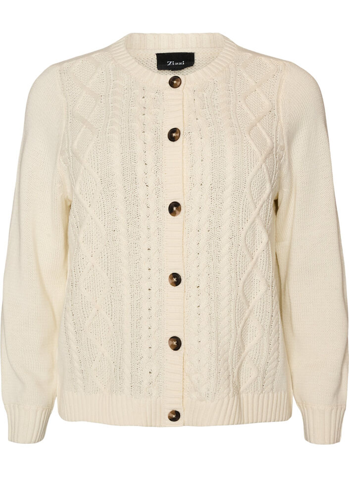 Cardigan avec motif torsad&eacute;, Vanille, Packshot image number 0