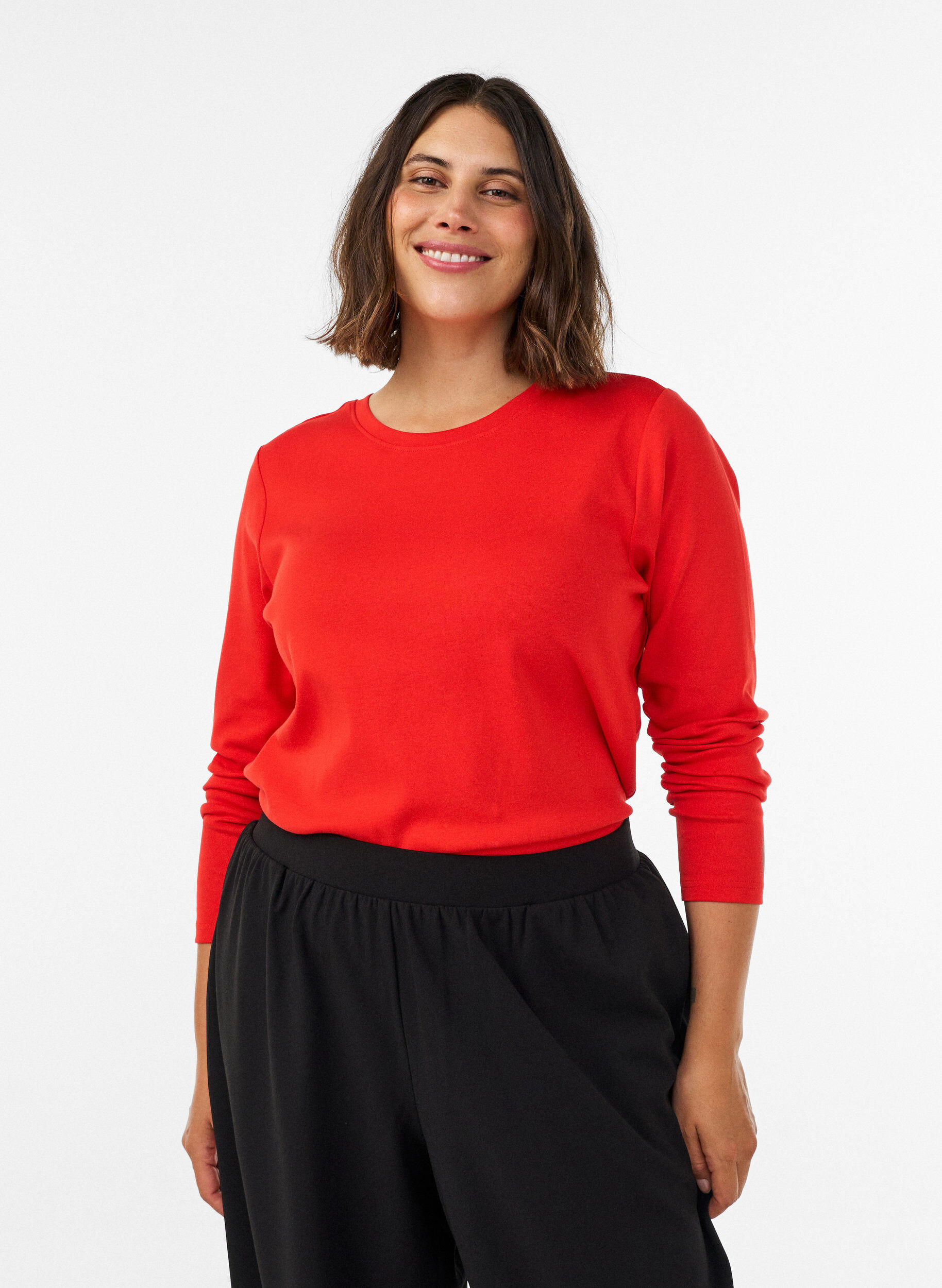 ZizziLangarm-Basic-T-Shirt mit Rundhalsausschnitt, Rot, Model image number 0