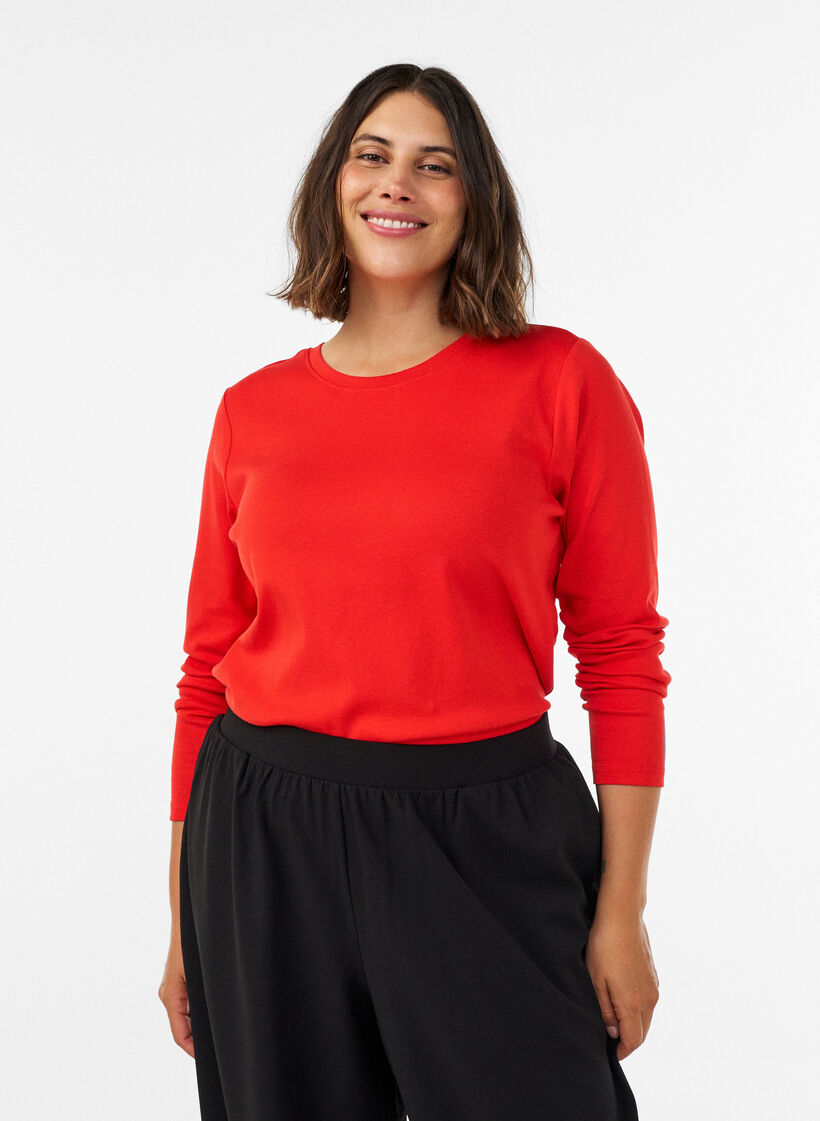 Langarm-Basic-T-Shirt mit Rundhalsausschnitt, Rot, Model image number 0