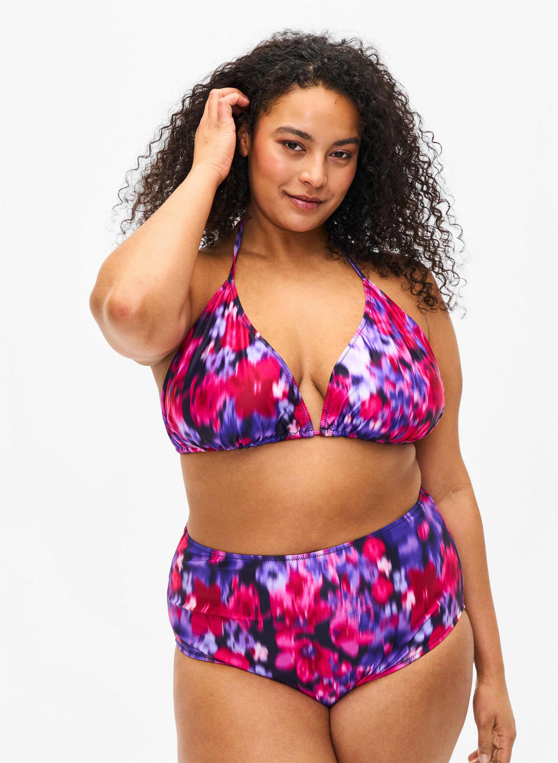 Zizzi Bas de bikini &agrave; imprim&eacute; et taille haute, Rose, Model image number 0