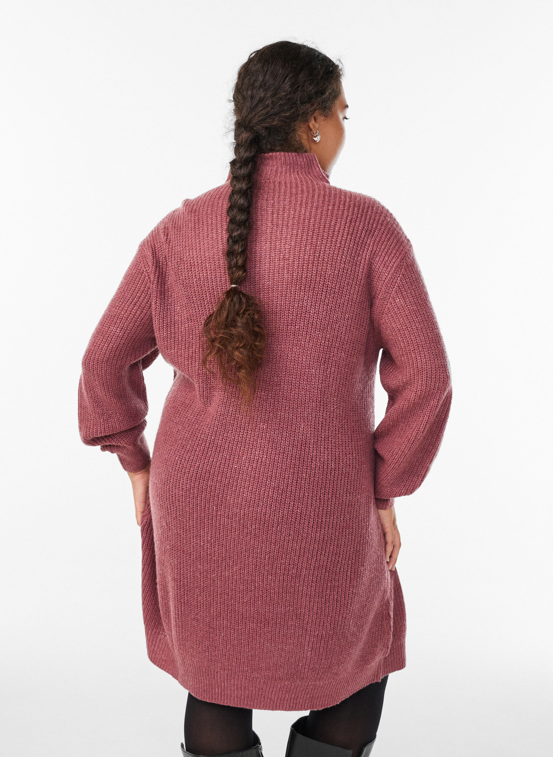 Zizzi FLASH - Robe courte en maille avec col montant, Rose, Model image number 2