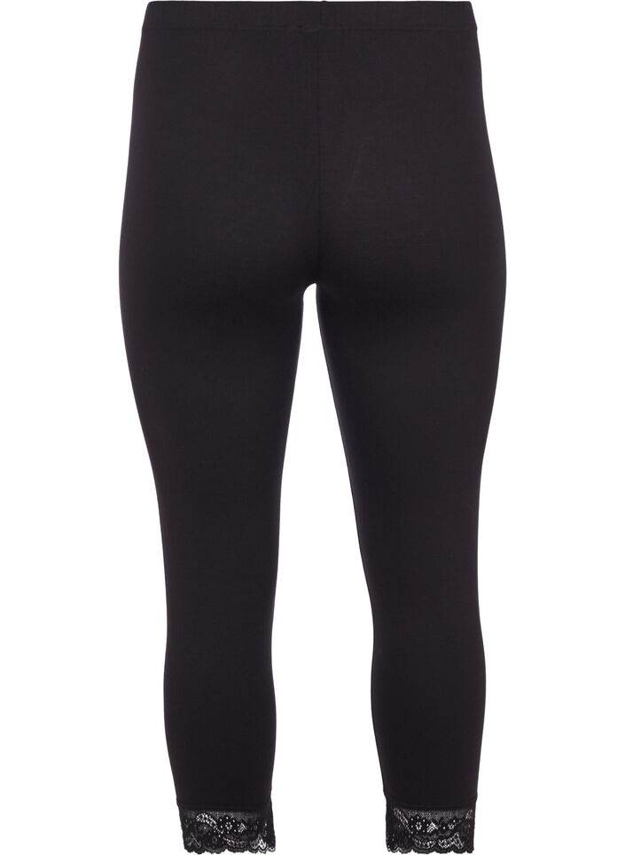 Basic 3/4 Leggings mit Spitzenbesatz, Schwarz, Packshot image number 1