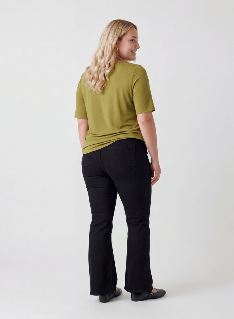 Kurz&auml;rmelige, gewebte Bluse mit Rundhals, Gr&uuml;n, Model image number 2