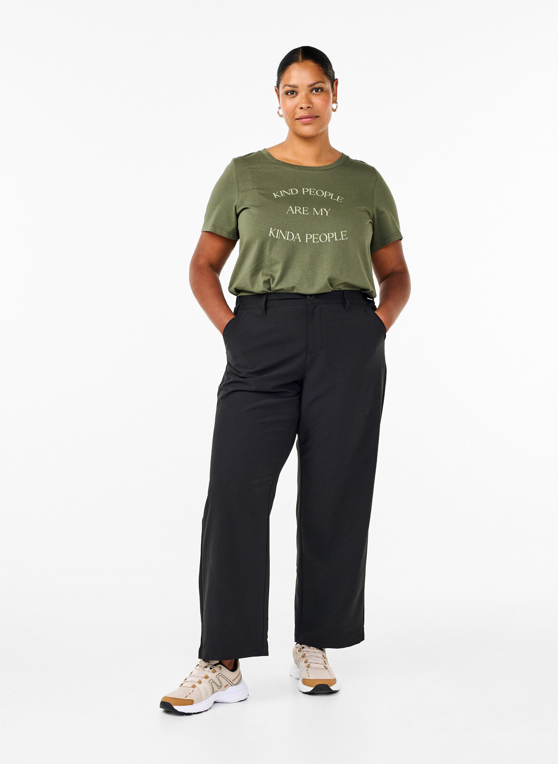 Zizzi T-shirt &agrave; motif, Thyme w. Kind People, Model image number 2