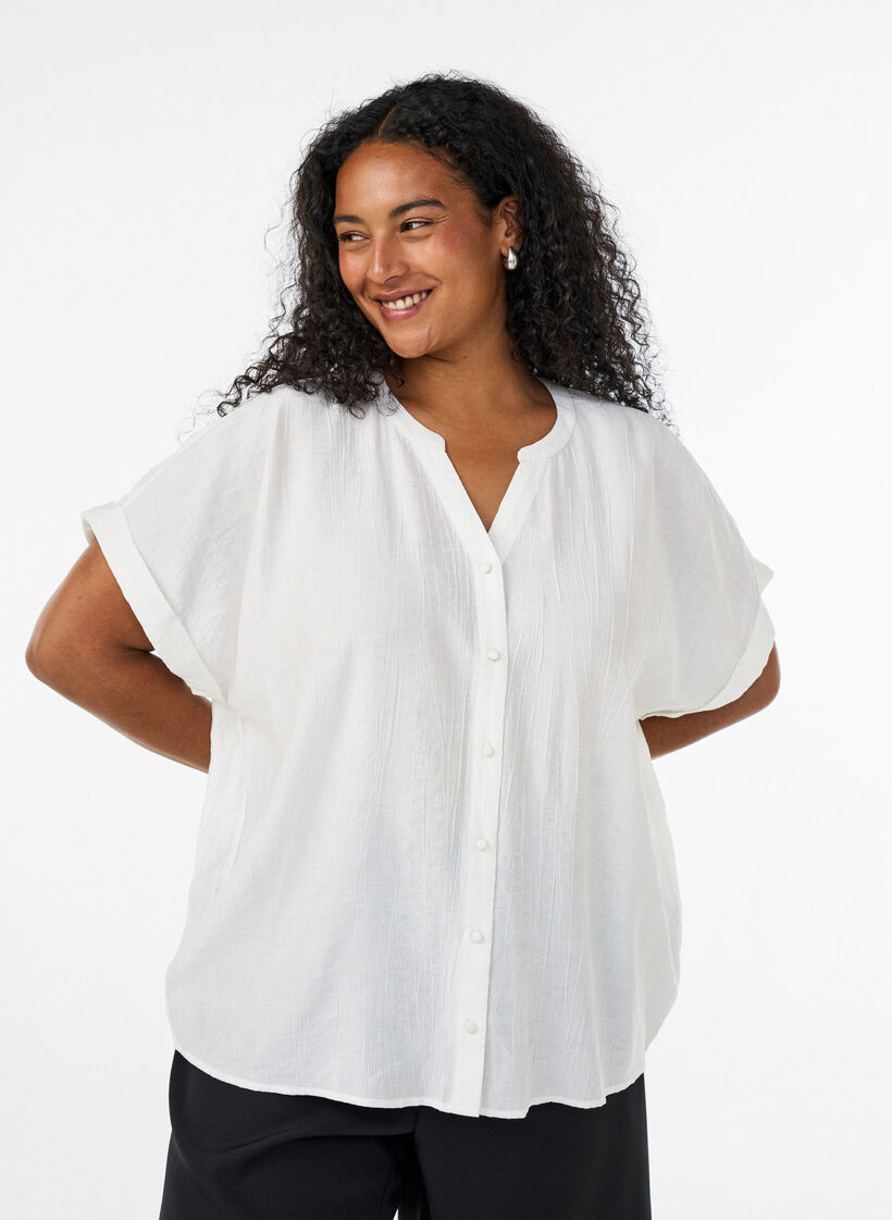 Bluse aus Viskose mit Kn&ouml;pfen und Struktur, Vanille, Model image number 0