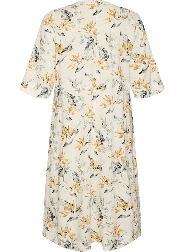 Midikleid aus Leinen und Viskose mit 1/2-&Auml;rmeln, 9990, Packshot image number 1