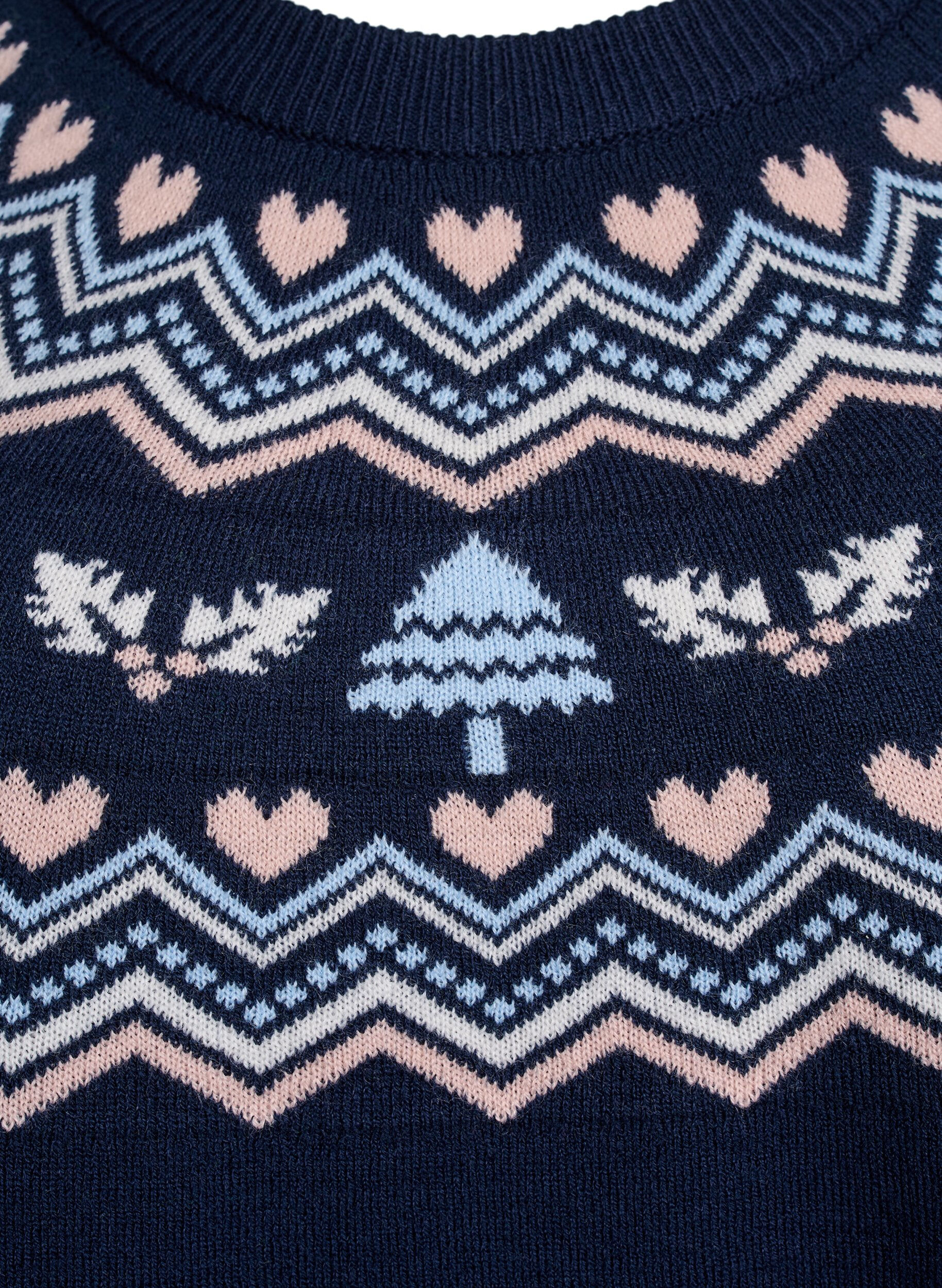 Zizzi Strickbluse mit Jacquardmuster und Weihnachtsmotiven, Blau, Packshot image number 2
