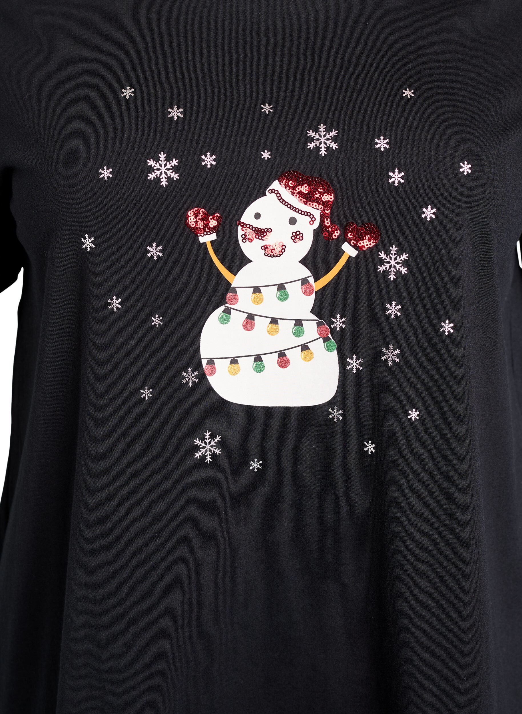 Zizzi T-shirt de No&euml;l en coton bio, Noir, Packshot image number 2