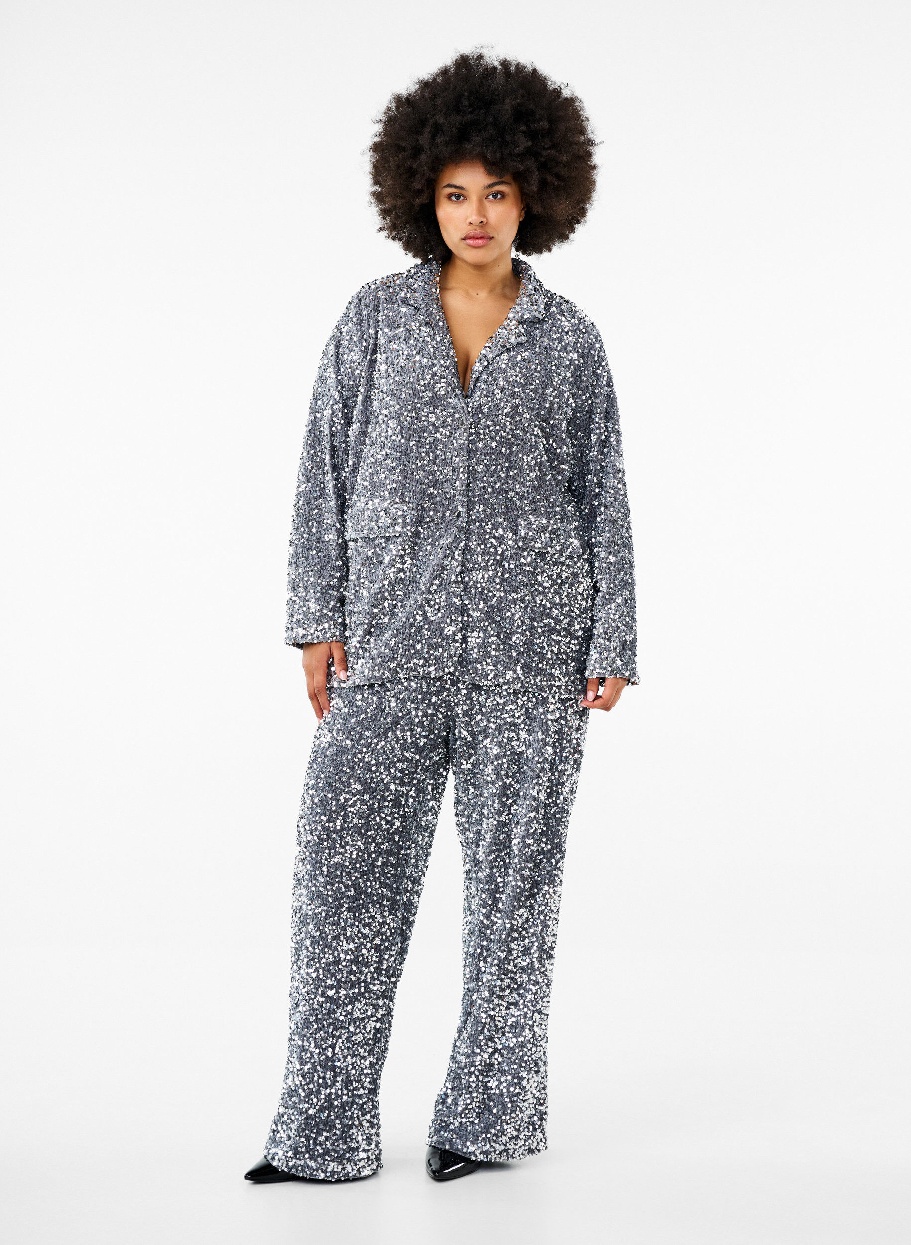 Zizzi Blazer &agrave; paillettes avec des poches, Silver, Model image number 2