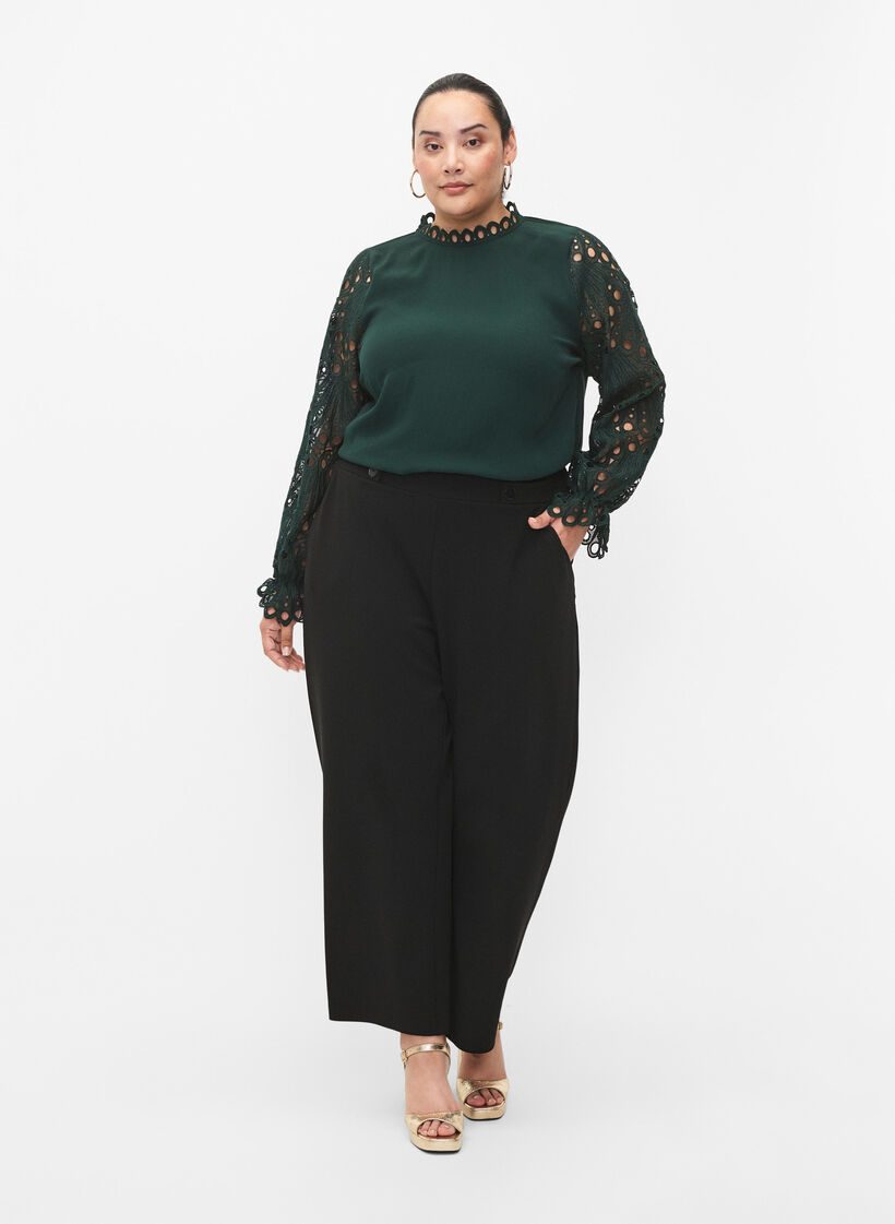 Chemisier en viscose avec manches en crochet, Scarab, Model image number 2