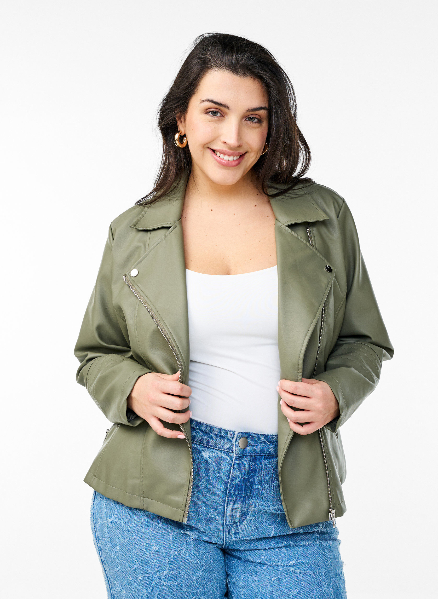 ZizziBikerjacke aus Kunstleder, Gr&uuml;n, Model image number 0