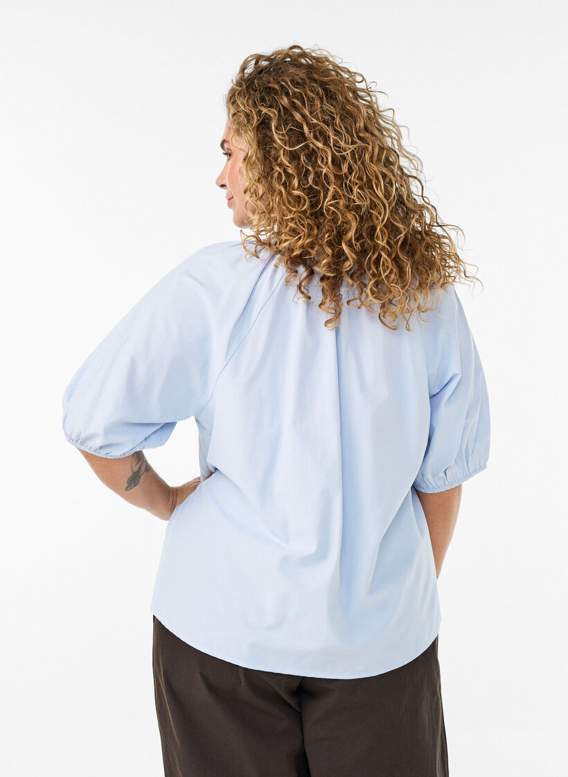 Hemdbluse mit Knopfleiste und Bindeg&uuml;rtel, Blau, Model image number 2