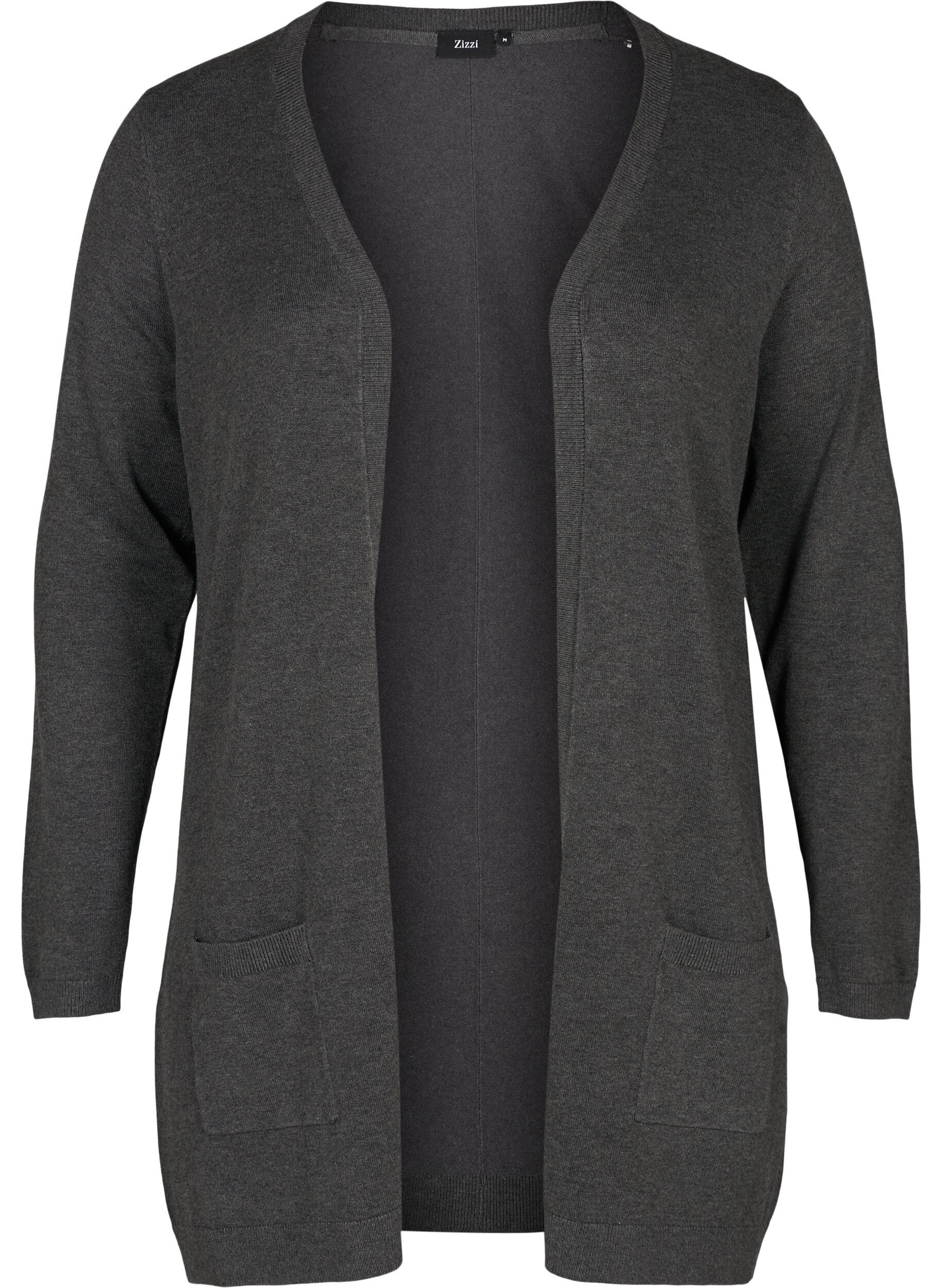 Zizzi Lange Strickjacke aus einer Viskosemischung, Grau, Packshot image number 0