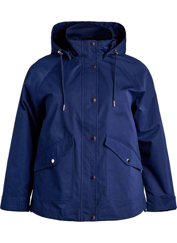 Kurze Fr&uuml;hlingsjacke mit abnehmbarer Kapuze, Blau, Packshot image number 0