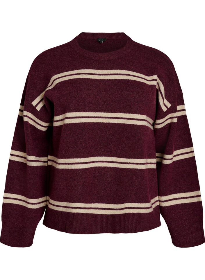 Blouse en maille avec doubles rayures contrastantes, Bordeaux, Packshot image number 0