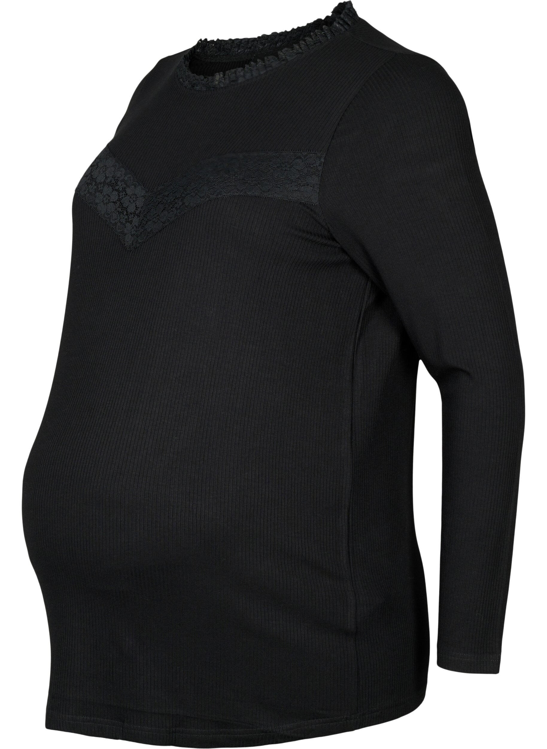 Zizzi Schwangerschaft Bluse mit Spitze und langen &Auml;rmeln, Schwarz, Packshot image number 0