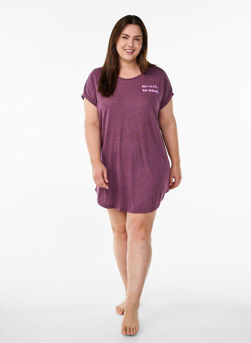 Chemise de nuit &agrave; manches courtes avec imprim&eacute; de texte, Bordeaux fonc&eacute;, Model image number 1