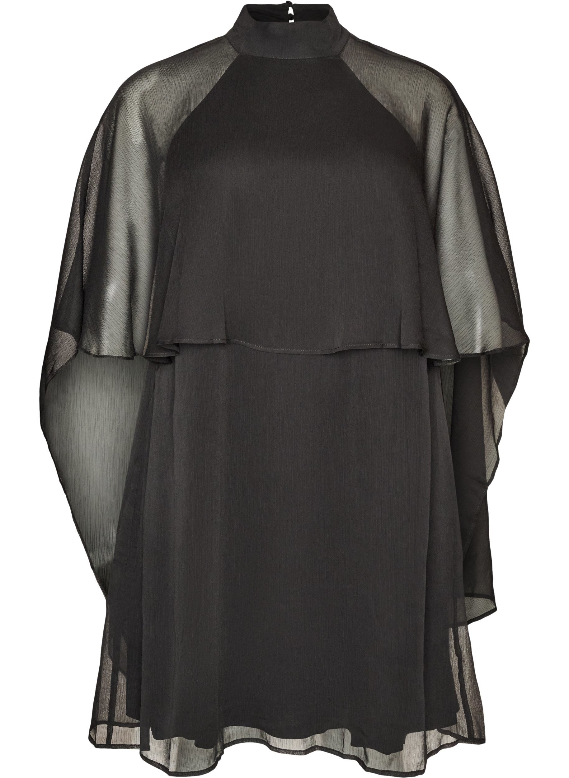Knielanges Kleid aus Chiffon mit transparentem Cape