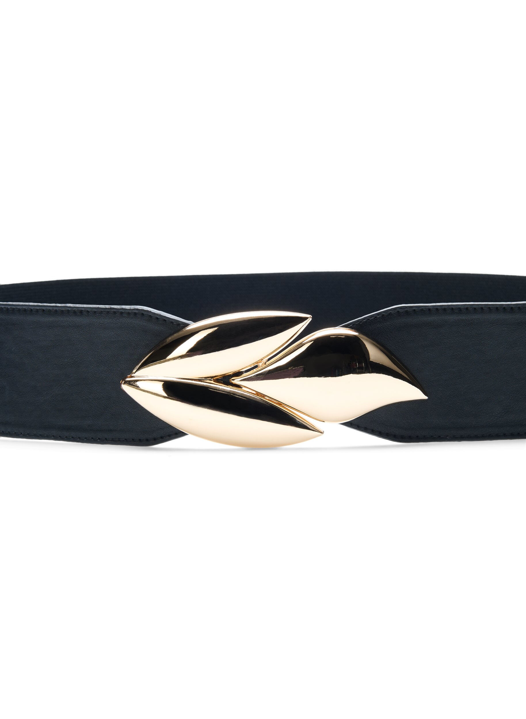 Zizzi Ceinture &eacute;lastique &agrave; la taille avec boucle dor&eacute;e, Black w. Gold Buckle, Packshot image number 1