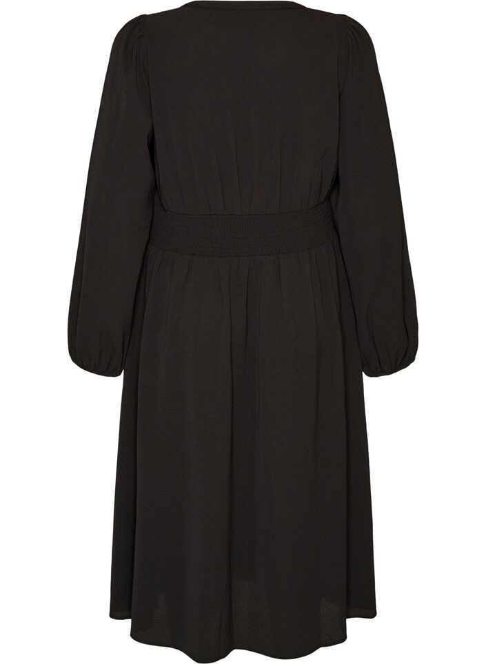 Midikleid mit Smock und Zierkn&ouml;pfen, Schwarz, Packshot image number 1