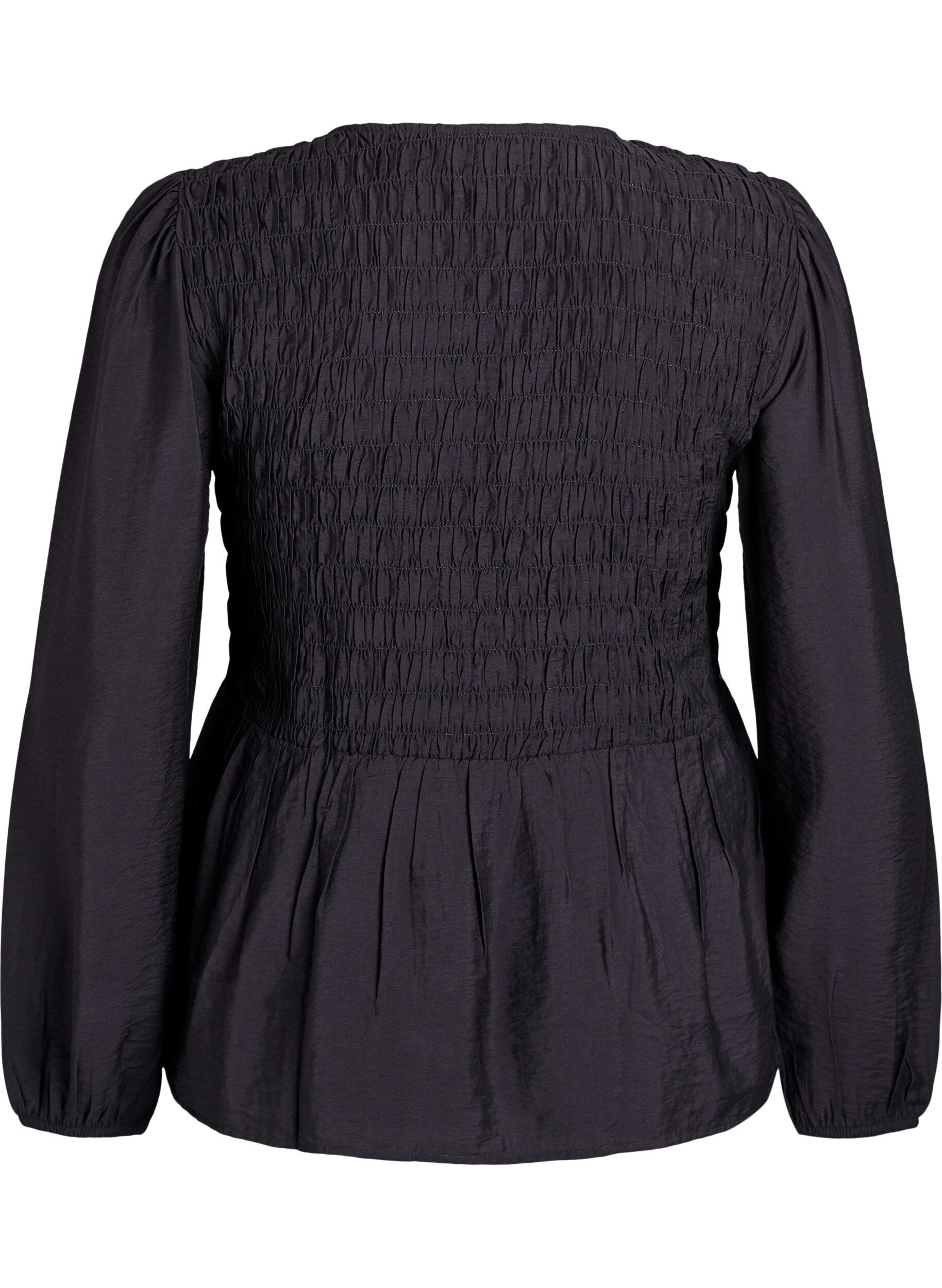 ZizziBlouse avec smocks et manches longues, Noir, Packshot image number 1