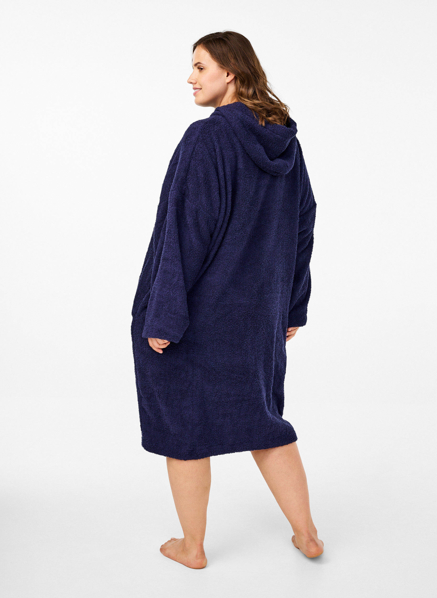 Zizzi Terry poncho avec capuche, Navy Blazer, Model image number 1