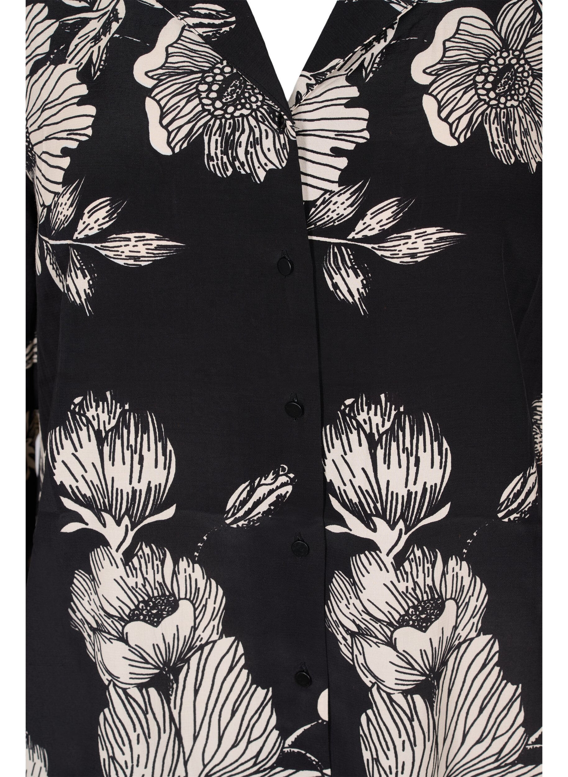 Zizzi Langes Hemd aus Viskose mit Blumenmuster, Black White AOP, Packshot image number 2