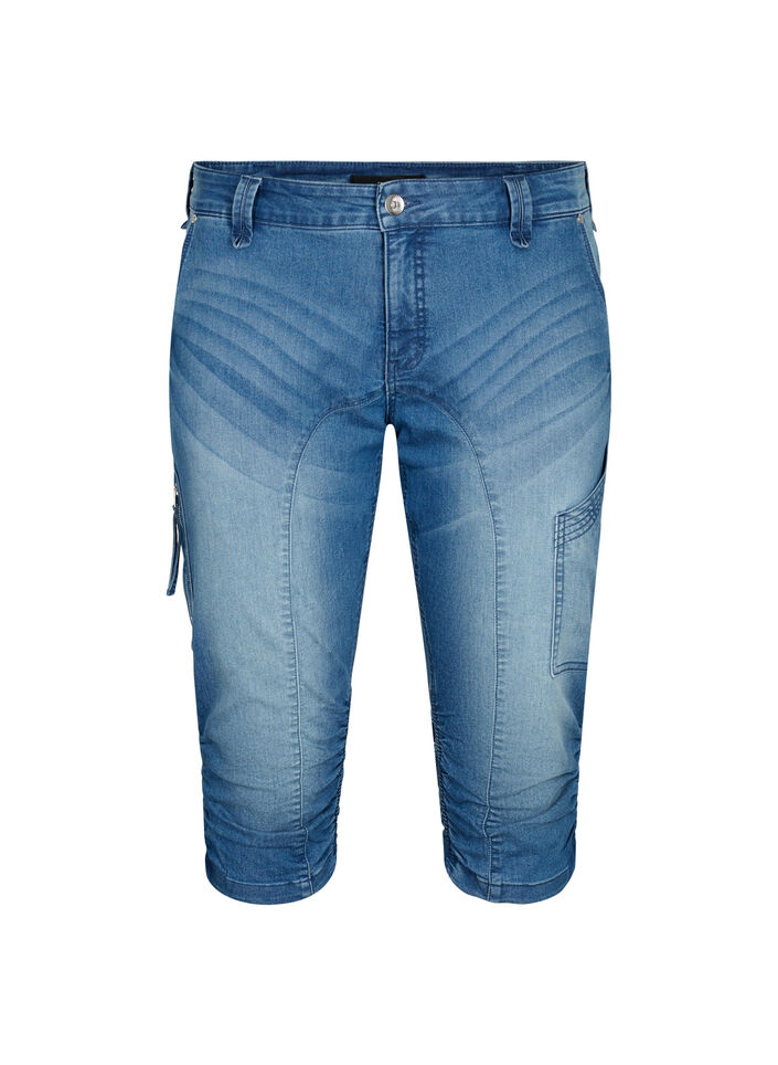 Pantacourt jean slim avec poches, Bleu Clair, Packshot image number 0