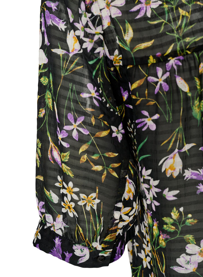 Gebl&uuml;mte Bluse mit V-Ausschnitt, Schwarz, Packshot image number 3