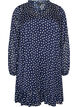 Gemustertes Kleid mit R&uuml;schen und langen &Auml;rmeln, Blau, Packshot image number 0