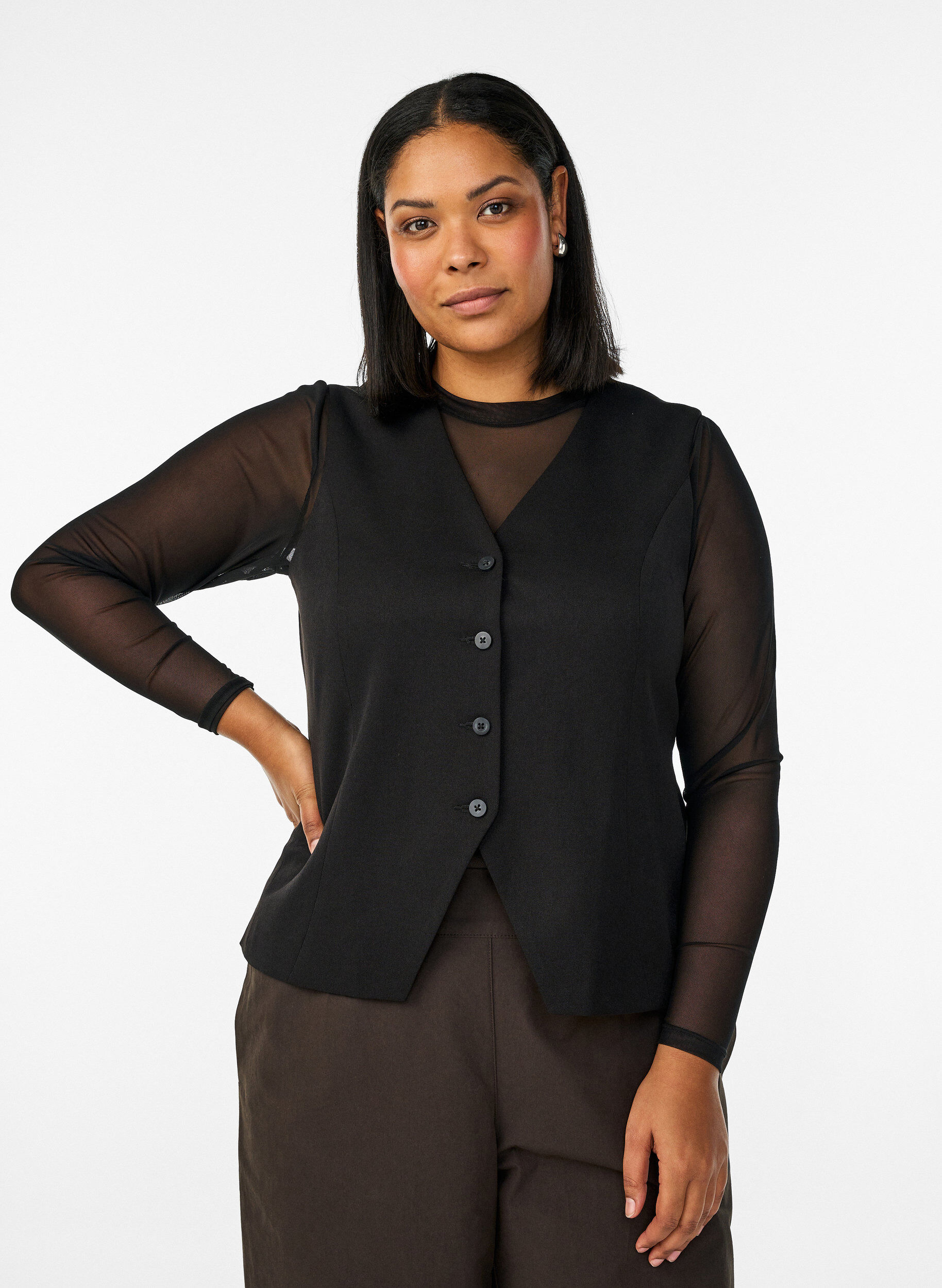 ZizziGilet avec fermeture &agrave; boutons, Noir, Model image number 0
