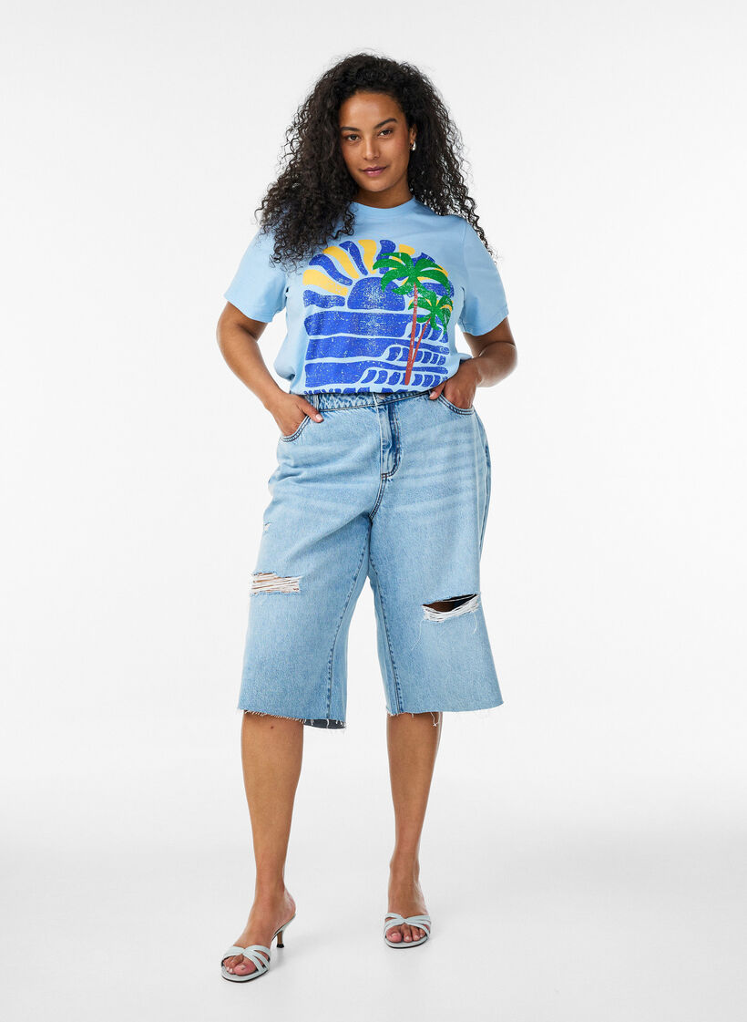 T-shirt en coton avec imprim&eacute;, Bleu, Model image number 1